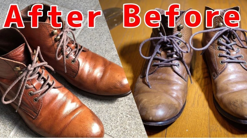 カビの生えた靴と除去後の靴